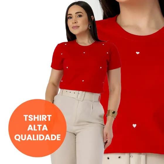 Camiseta T-shirt Feminina Varios Mini Coracoezinhos