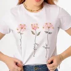 Camiseta T-shirt Feminina 100% Algodão Premium Estampa Flores Envio Imediato