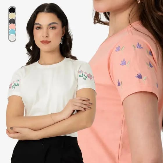 Blusa Manga Bordada Feminina Algodão 30.1 P ao GG Moda Casual Elegante Lançamento