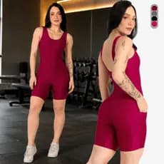 Macacão Fitness Academia Poliamida Canelado Zero Trasparencia Com Bolso Esportivo Yoga