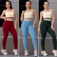 Conjunto Fitness Academia Feminino Calça Legging Cós Alto Top Bicolor Treino Corrida Crossfit