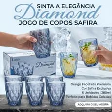 Jogo 6 Copos Baixos Diamond 280ml Vidro Grosso Diamante Luxo
