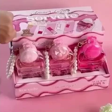 Box fechado Sorvete com 12 unidades Kit de Maquiagem Amor Anjo com mini gloss com 12 unidades