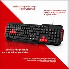 Teclado Gamer 5+ Ergonômico Start 2.0 - 10 Teclas Multimídia Cor de teclado Preto/Vermelho Idioma Português Brasil (ABNT