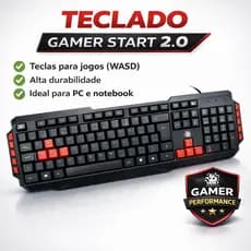 Teclado Gamer 5+ Ergonômico Start 2.0 - 10 Teclas Multimídia Cor de teclado Pret/vermelho