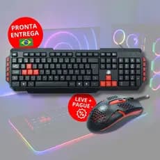 🔥 Combo Gamer Teclado + Mouse Start 2.0 USB LED ABNT2 PC Notebook Cor Vermelho