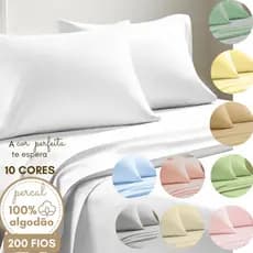 Lençol Percal de Cima Kit com Fronha 200 Fios 100% Algodão Bainha Cobrir Solteiro Casal Queen King