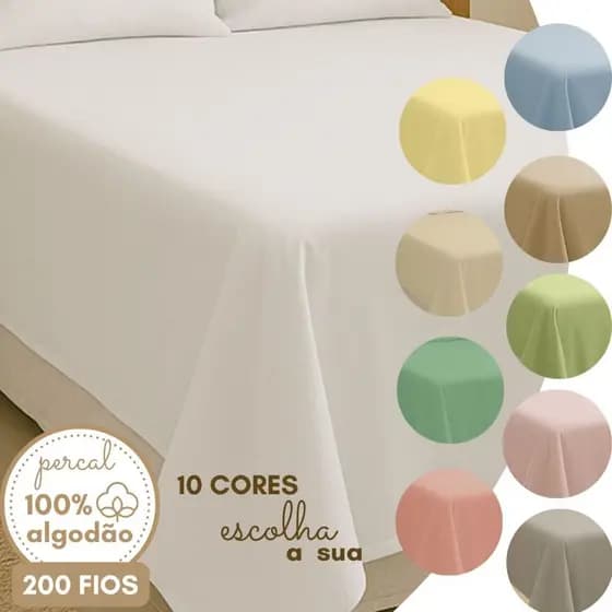 Lençol de Cima Percal 100% Algodão 200 Fios sem Elástico Solteiro Casal Queen King Toque Macio