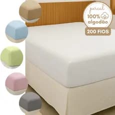 Lençol de Elástico Casal Solteiro Queen King Size 100% Algodão Percal 200 Fios Clean Cama Arrumada