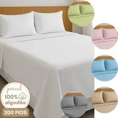 Kit Jogo de Cama Queen Casal King Lençol com Fronha Percal 200fios 100%Algodão Forro Completo Modern