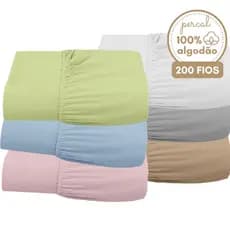 Kit Lençol Casal com Elástico de Baixo 100% Algodão Percal 200 Fios Macio Cores Neutras 2 Peças
