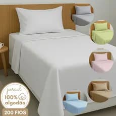 Jogo de Lençol Cama Solteiro Solteirão King Viuva Lençol com Fronha Percal 200 fios 100% Algodão 3P