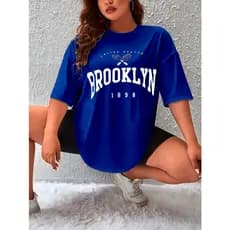 Camiseta T-Shirt Manga 3/4 Feminina 1898 Longline  Garota Estampado Bordado  Larga Manga Curta   Lo