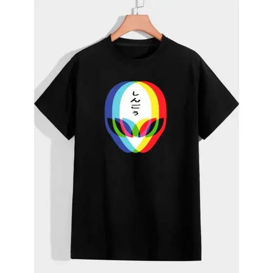Camiseta Oversized Manga Curta T-Shit Estampa Olografica Alien Ovine 3D Blusa Tumbrl Streetwear Are