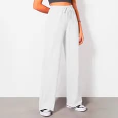 Calça Moletom Wide Leg Plus Size Pantalona Branca Estruturada Flare Cós Largo Tendência Casual