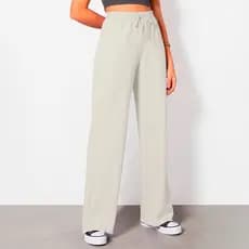 Calça Lisa Wide Leg Moletom Off White Estruturada Flare Cintura Alta Acinturada Plus Size Fashion