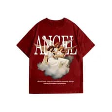Camiseta Vermelha Angel Aesthetic Arte Música Unissex Estilo Oversized Tecido Macio Confortável Blusa