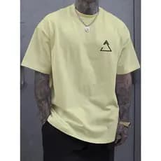 Camiseta Gola Redonda Amarelo Claro Triangulo Bordado 3 Angulos Enigma Moderna Streetwear Skate Manga
