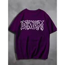 Camiseta Básica Unissex Oversized Cor Roxo Forte Estampado Begobers Old School Frase Simples Bebedo