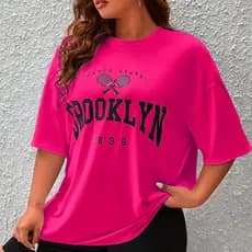 Camiseta 1898 Rosa Choque  Manga 3/4 Gola redonda Garota  Longo Life Style T-Shirt Longline Estampa