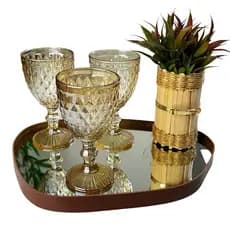 Bandeja Orgânica Espelhada Couro Ecológico Decorativa Modelos Variados Decorativa