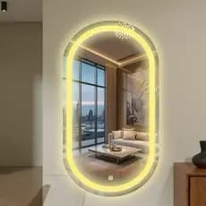 Espelho Oval Jateado Com Led Touch 80x40 Cm Lapidado Decoração Quarto Sala