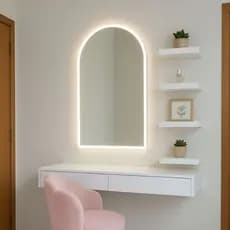 Espelho Grande Capela Oval Base Reta Com Iluminação Led Quente e Frio 80X40 cm