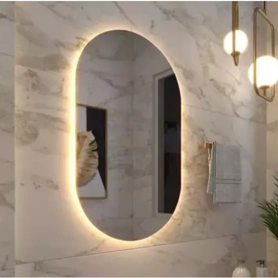 Espelho Oval Grande de Parede com LED Sem Fio Luz Quente e Fria para Banheiro Quarto e Sala