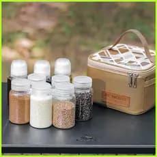 Kit De Especiarias Para Acampamento , 9 Peças , Frascos Agitadores Com Saco , Dispensador Portátil De Temperos , Suporte