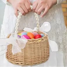 Cesta De Vime Para Meninas , Casamento Com Alça De Pérola , Fita De Laço , Flor Romântica , Decoração Páscoa Tecida À Mã