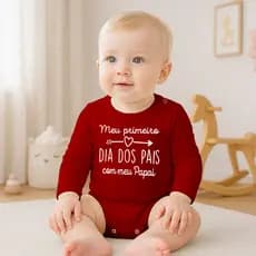 Body Bebê "Meu primeiro dia dos Pais com meu papai" 100% Algodão Egípcio Vermelho Frase
