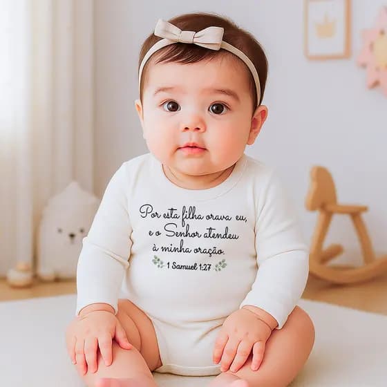 Body Bebê Menina "Por esta filha orava eu, e o Senhor atendeu à minha oração." Algodão Egípcio Frase Menina