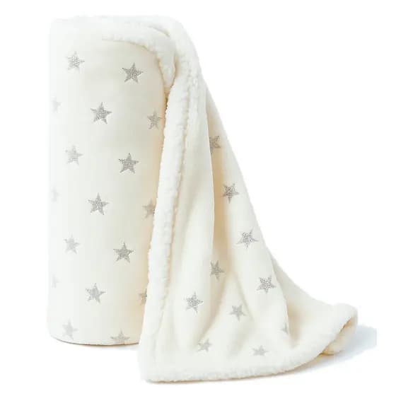 Manta de Flice Bebe Estrelinha Antialérgico Dupla Face Off-White