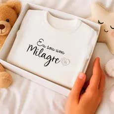 Body Bebê Frase "Eu sou um Milagre" 100% Algodão Fio Egípcio Gravidez