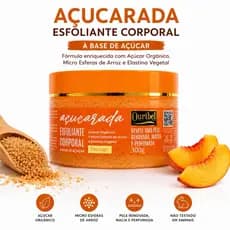 Esfoliante Corporal Açucarada Pêssego Ouribel 300g | Açúcar Orgânico + Micro Esferas de Arroz | Pele Renovada, Macia