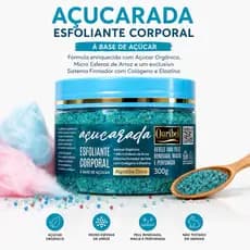 Esfoliante Corporal Açucarada Algodão Doce 300g – Açúcar Orgânico, Micro Esferas de Arroz Colágeno e Elastina Pele Macia