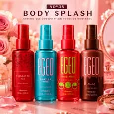 Kit 4 Body Splash Egeo Fragancias refrescantes Vanilla e Melancia + Florata Red + Choc (60 ml cada)