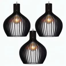 Kit 3 Pendentes Luminárias Madeira Mdf Rústico Sofisticado Cor Onix 110V/220V - 3gmp