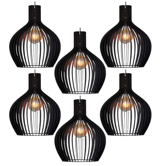 6 Luminária Grande De Madeira Decorativo 28 cm Largura 34 cm de Altura Cor Preto - 6Gmp/Sf