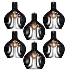 6 Luminária Grande De Madeira Decorativo 28 cm Largura 34 cm de Altura Cor Preto - 6Gmp/Sf