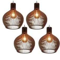 Kit 4 Lustre Grande Pendente Madeira Munique 30 Cm Rústico Cor Marrom Com Fiação - 4gmm