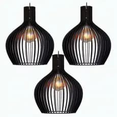 Kit 3 Luminaria Pendente Elegante Lustre Grande De Madeira Preto  Sala, Jantar Varanda - 3 gmp/ sf