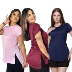 3 Blusas Feminina Academia Camisa Dry Fit Caminhada Musculação Treino tapa bum bum