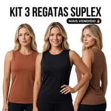 3 Regatas Blusinha Feminina Suplex Duplo Básica Elegante Moda Blogueira Tendencia
