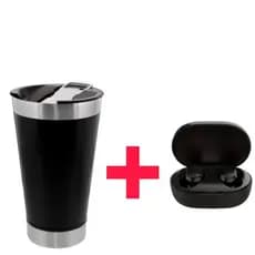 kit Copo termico mais fone bluetooth
