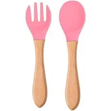 Dupla de talheres de silicone baby - Rosa