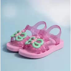 Chinelo infantil com laço e brilho para meninas, sandália moderna elegante criança