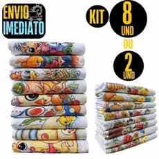 Kit 8 ou 2 Pano De Prato Estampado Com Bainha 100% Algodão premium