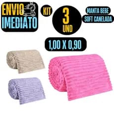 Kit 3 Mantinha Canelada ou Liso Para Bebe Toque Macio Antialérgica Soft Microfibra GR176