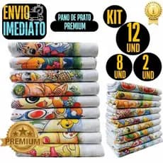 Kit De 12 ou 8 ou 2 Pano De Prato Estampado Com Bainha 100% Algodão Premium Primeira Linha